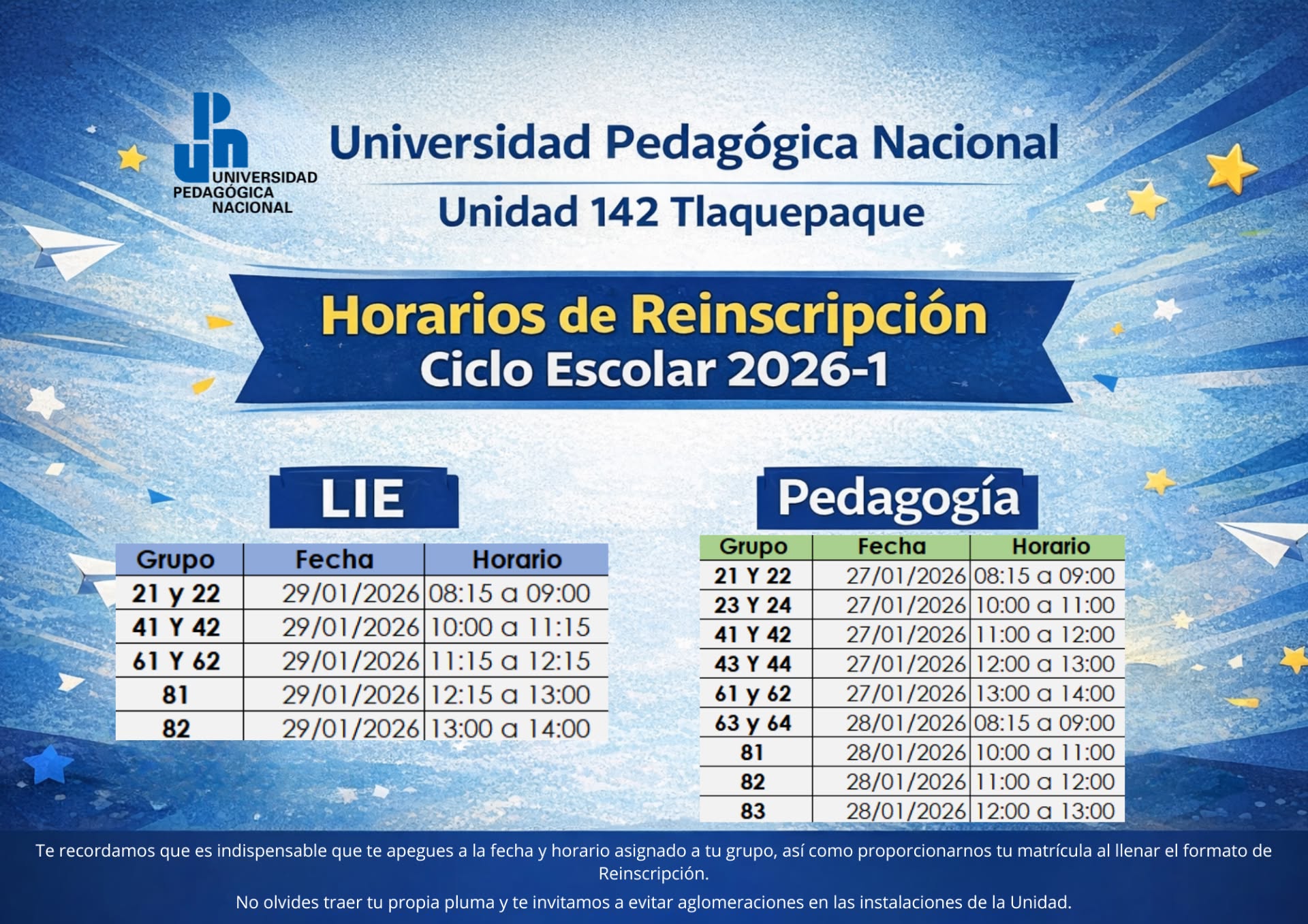 Horarios de Reinscripciones